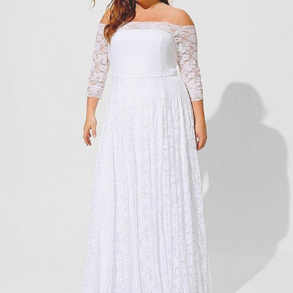 ❤️NWT TORRID WEDDING DRESS WHITE LACE OFF SHOULDER A LINE GOWN PLUS SIZE
